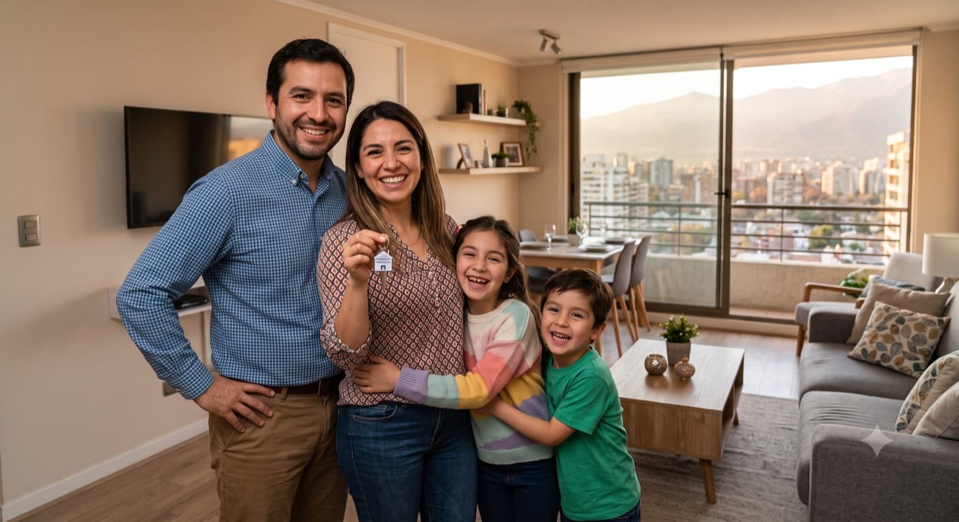 Familia chilena en su departamento propio